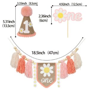 Handmade Boho 1st Birthday High Chair Banner Boho 1st Birthday Hat Decorations Party For Girl Baby Shower Wall Hangings Decorative For Kids Bedroom Daisy Birthday Hat