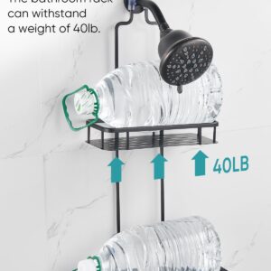 Cobbe Anti-Swing Shower Caddy Hanging with 4 Hooks for Towels/Sponge, No Drilling Bathroom Organizers and Storage Racks for Bathroom, Dorm and RV, Never Rust Aluminum, Large - Black