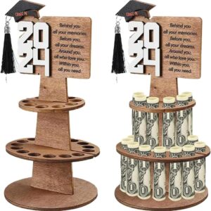 2024 graduation gift money holder - class of 2024 graduation gifts for him her, graduation money cake stand 2024 double-layer graduation cash holder with 25 holes(white)