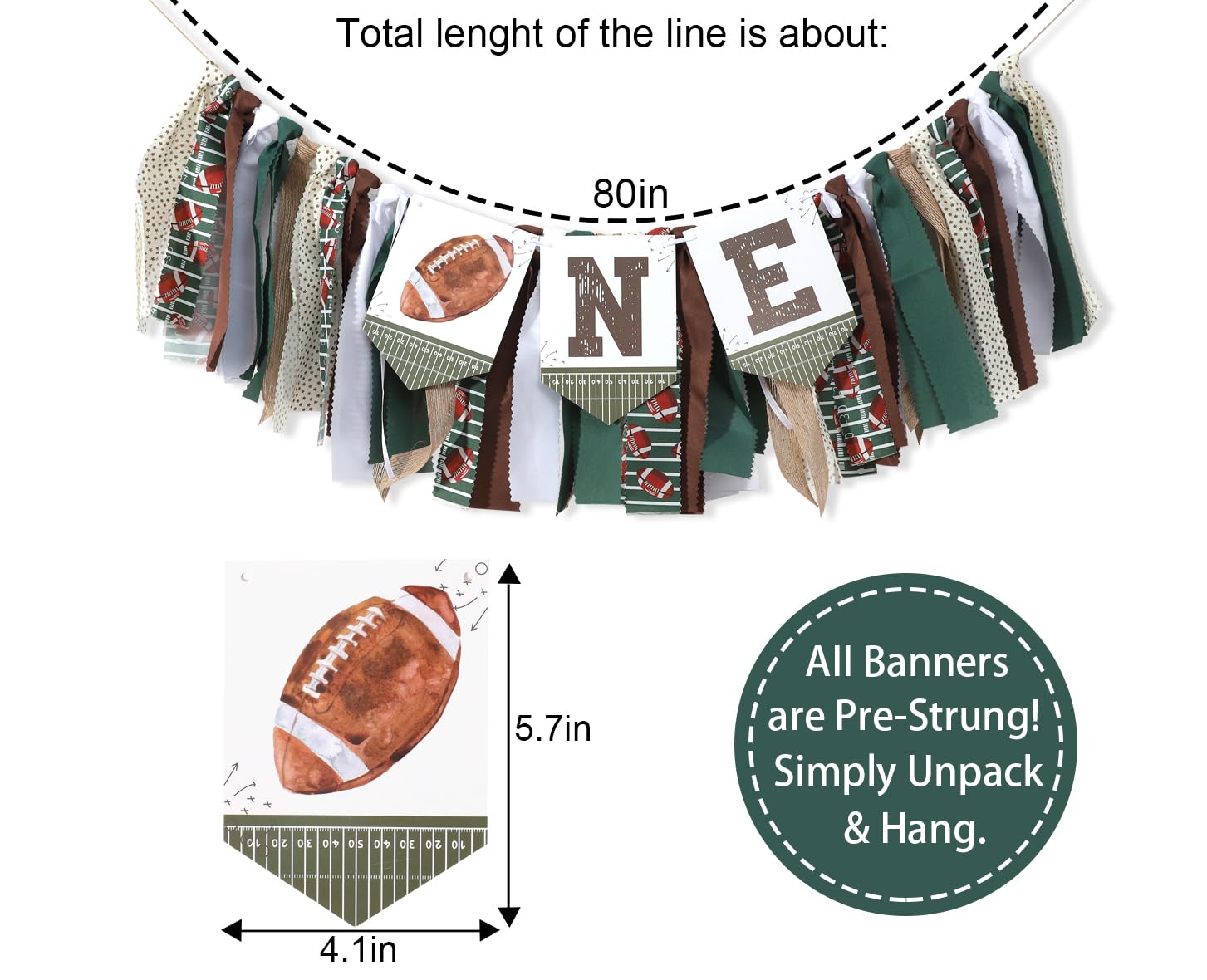 Football One High Chair Banner - Football 1st Birthday Party Decorations,Football First Highchair Banner,First Year Down Themed Decor,First Year Down Football Highchair Banner