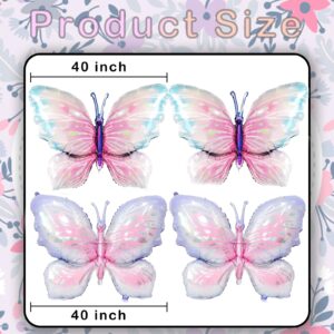 Butterfly Balloons, 4 PCS 40 inch Pink Purple and Bluy Butterfly Mylar Foil Balloons for Girls Women Butterfly Theme Party Wedding Birthday Baby Shower Party Decoration (Purple/Blue-4pcs)