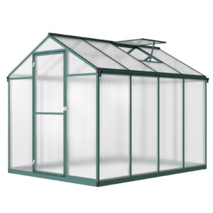 6x8 ft greenhouse for outdoors, polycarbonate greenhouse with quick setup structure and roof vent, aluminum large walk-in greenhouse for outside garden backyard, green