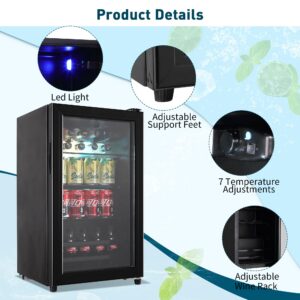 Tymyp Beverage Refrigerator, 120 Cans Mini Fridge, Wine Cooler Refrigerator with Adjustable Shelving and Glass Door for Soda Beer or Wine, Perfect for Home/Bar/Office