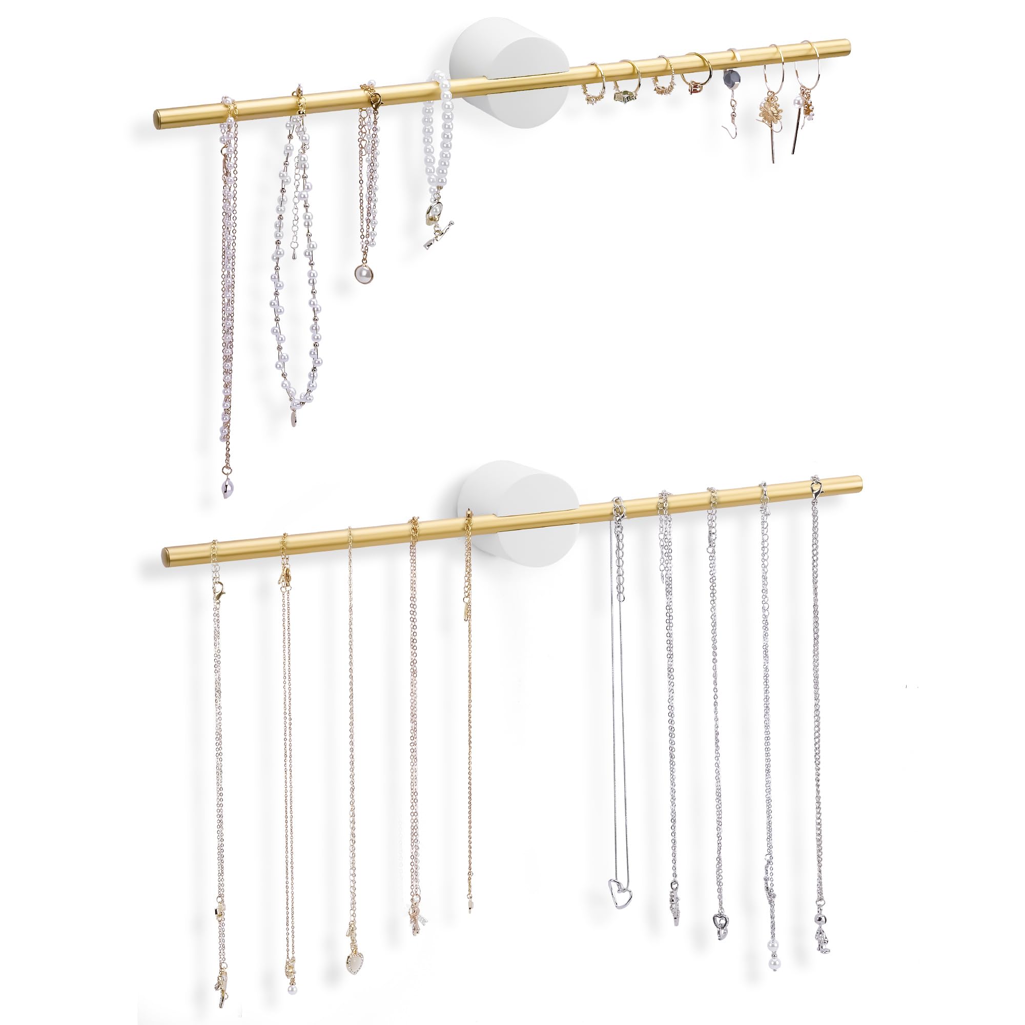 Aucent necklace hanger wall mount - hanging jewelry holder organizer, necklace holder wall mount, bracelet display, necklace and bracelet holder, jewelry display, towel bar holder. (2, White)