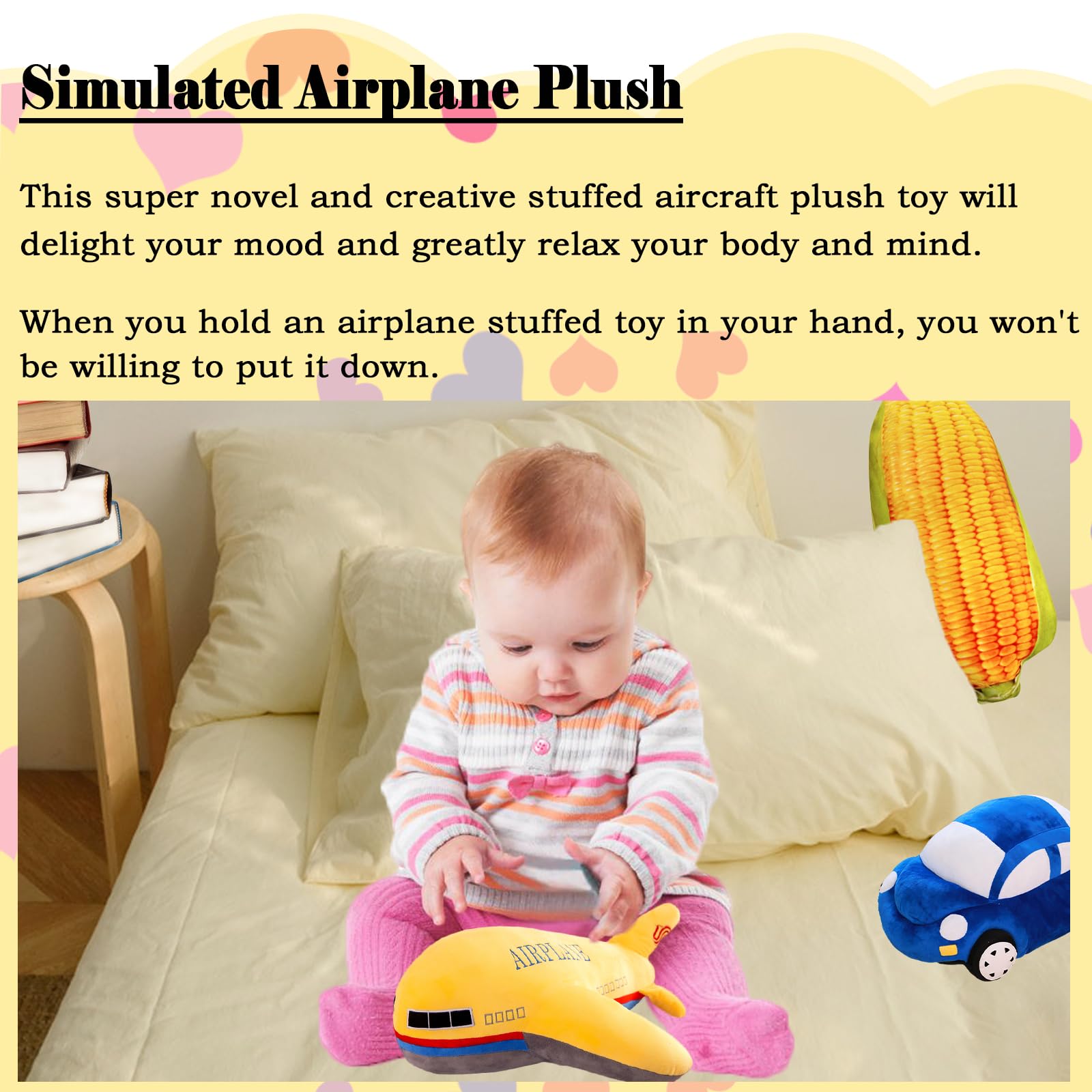 zhidiloveyou 15.7" Airplane Plush Yellow Stuffed Plane Toy Aircraft Hug Pillow Gifts for Kids