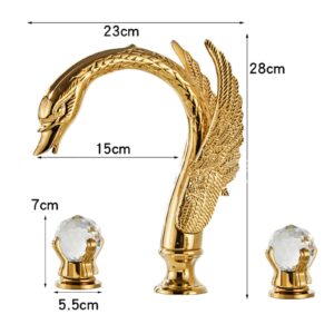 WBRSybUS Swan Style Bathroom Sink Faucet Combo, Deck Mount 3 Hole 2 Handle Crystal Knobs Sink Mixer Tap Set with Hot and Cold Water