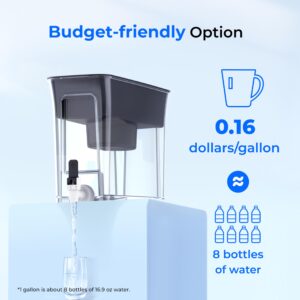 Waterdrop 35-Cup Slim Water Filter Dispenser, Large Capacity, 200-Gallon Long-Life, Faster Filtration, Reduces Chlorine, PFOA/PFOS and More, BPA Free, Black (with 1 Filter)