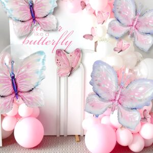 Butterfly Balloons, 4 PCS 40 inch Pink Purple and Bluy Butterfly Mylar Foil Balloons for Girls Women Butterfly Theme Party Wedding Birthday Baby Shower Party Decoration (Purple/Blue-4pcs)