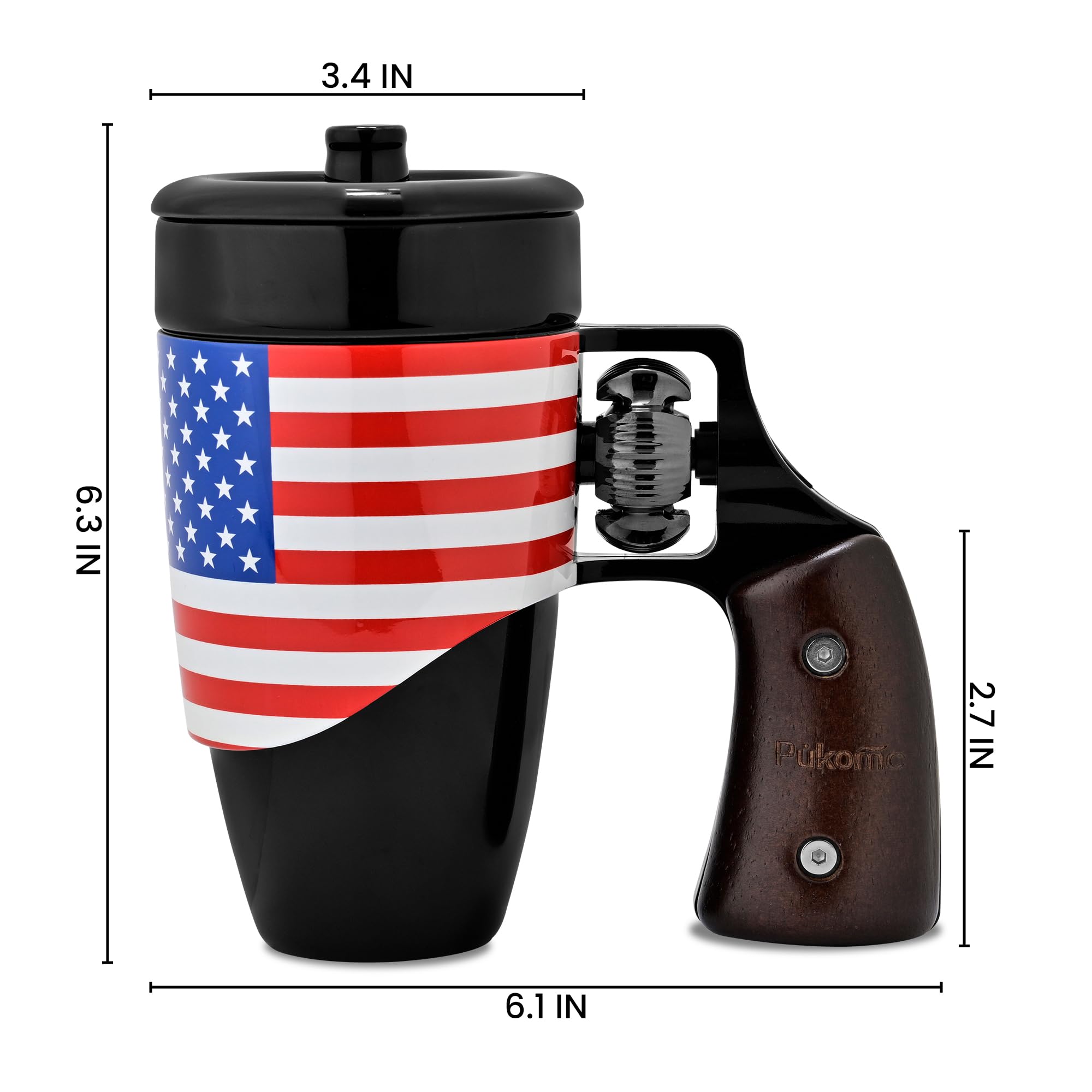 Pukomc Novelty Ceramic Coffee Mug, Birthday Gifts for Men and Women, fathers gifts, Gun Coffee Mugs for Men (16OZ) (Black & Flag)