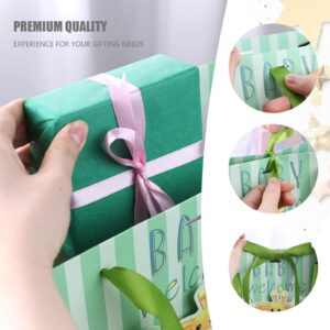 JOHOUSE Baby Gift Bag, 13" Green Gift Bag with Tissue Paper Ribbon Handle and Greeting Card for Gender Reveal Party Baby Shower Newborn 1st Birthday