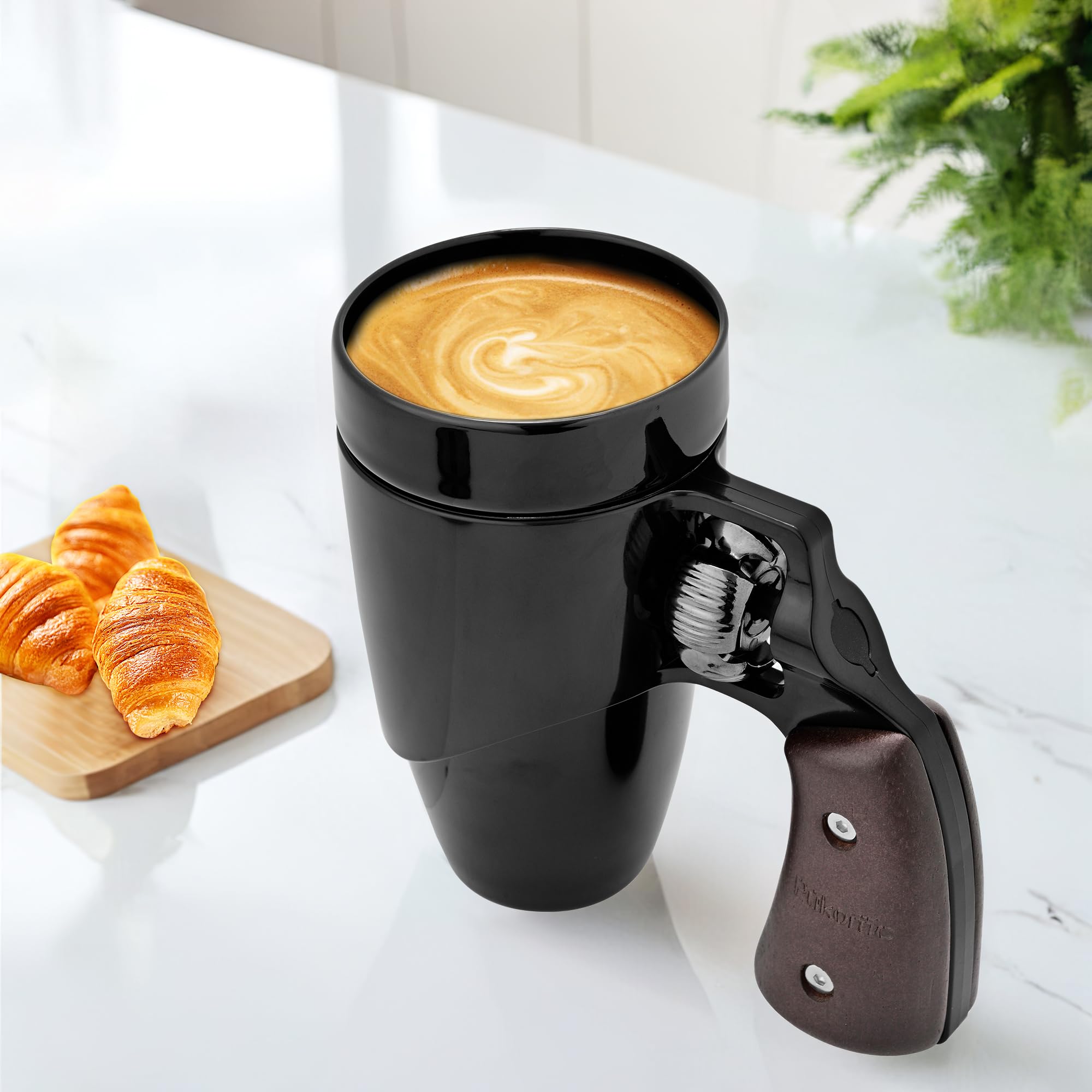 Pukomc Gun mug,Ceramic Coffee Mug,Fathers Day Dad Gifts, Birthday Gifts for Men and Women Revolver Coffee Mug for Cappuccino Latte or Hot Tea (16OZ) (Black)