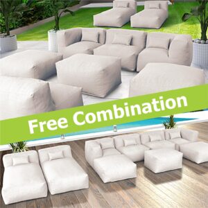 ANNYH Patio Modern ERACLEA(9P) Outdoor Furniture Sectional Conversation Set - Combines 2Lounger 2Middle 2Corner 3Ottoman/Coffee Exp Foam Filled Chairs.A Unique Modular Contemporary Sofa (Sand Beige)