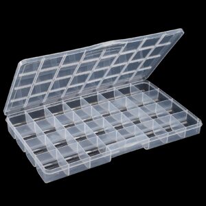 Udefineit 32 Grids Large Plastic Organizer Box with Fixed Dividers, Bead Storage Compartment Organizer Box for Jewelry/Nail/Screw/Small Parts, Clear Compartment Container Storage Case Tackle Box