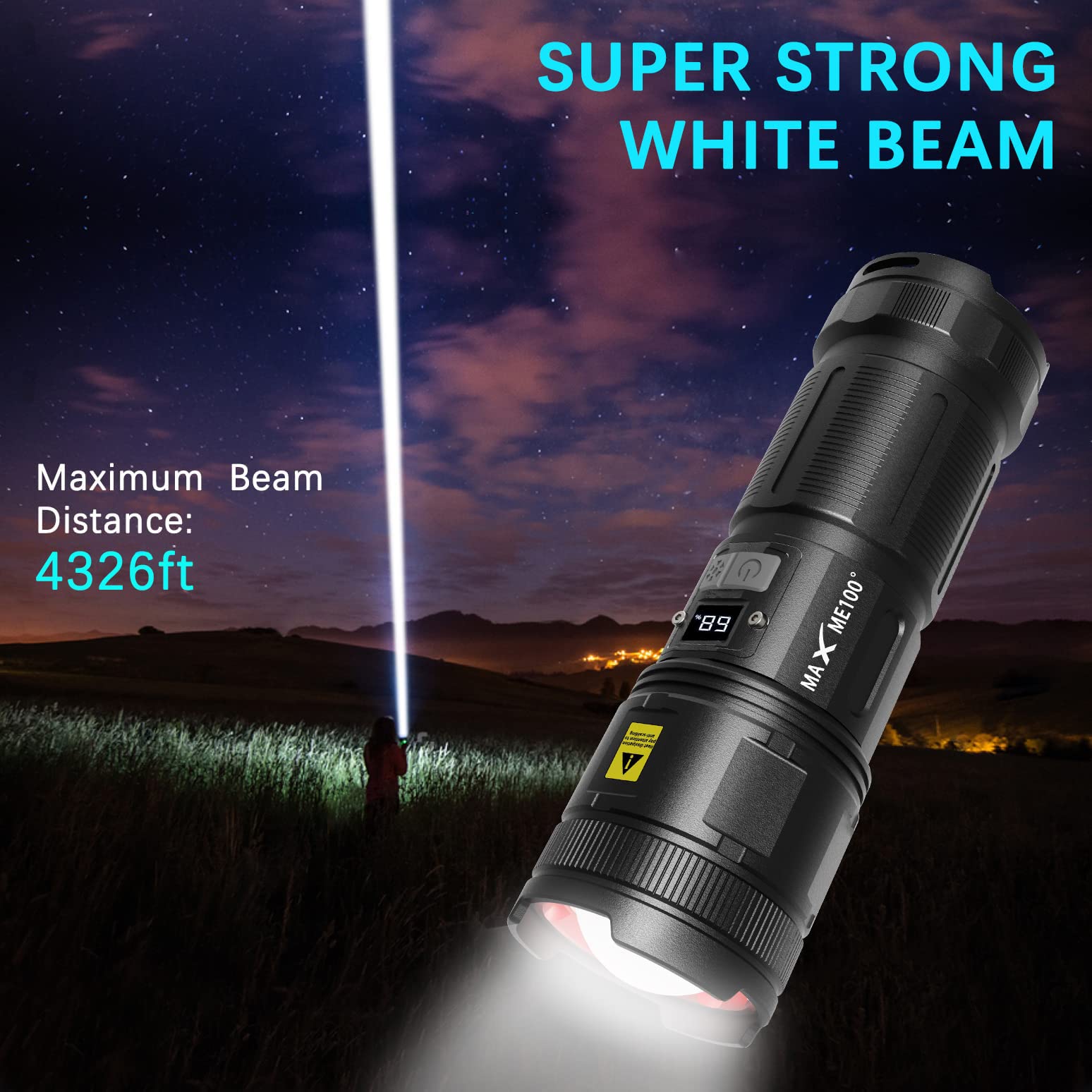 MAXME100® Dual Head Long Throw Flashlight, Flashlight High Lumens, Rechargeable, Super Bright, Powerful, Heavy Duty Long Lasting Flashlight for Outdoor Activity & Emergency Use