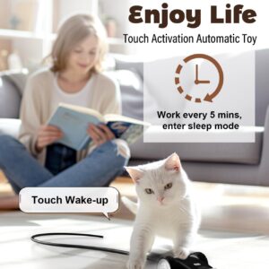 CYROS 3-in-1 Interactive Cat Toy - 2-Speed Automatic Moving Mouse Cat Toys Self Play with 2pcs Hanging Feather String Ribbon and Wiggly Silicone Mice Tail for Bored Indoor Adult Cats Kittens