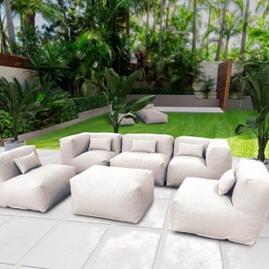 ANNYH CALALUNA 6Pc PATIO Furniture Sectional Conversation Set. Combines 3Middle, 2Corner, 1Ottoman/Coffee OUTDOOR Exp Foam Filled CHAIRS. A UNIQUE Modular Contemporary Sofa Could Gray (Sand Beige)