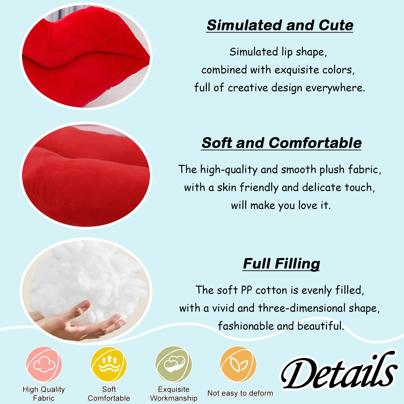 zhidiloveyou 2PCS 11.8" Lip Pillow Plush Red Cute Hug Toy Soft Lip Shaped Decorative Cushion