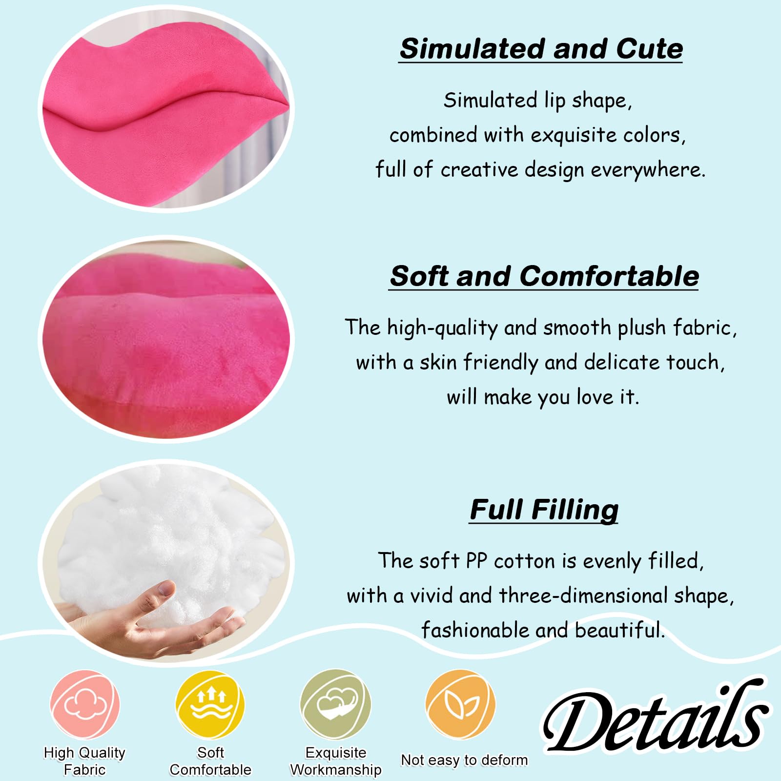 zhidiloveyou 2PCS 11.8" Lip Pillow Plush Pink Cute Hug Toy Soft Lip Shaped Decorative Cushion