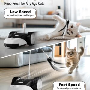 CYROS 3-in-1 Interactive Cat Toy - 2-Speed Automatic Moving Mouse Cat Toys Self Play with 2pcs Hanging Feather String Ribbon and Wiggly Silicone Mice Tail for Bored Indoor Adult Cats Kittens