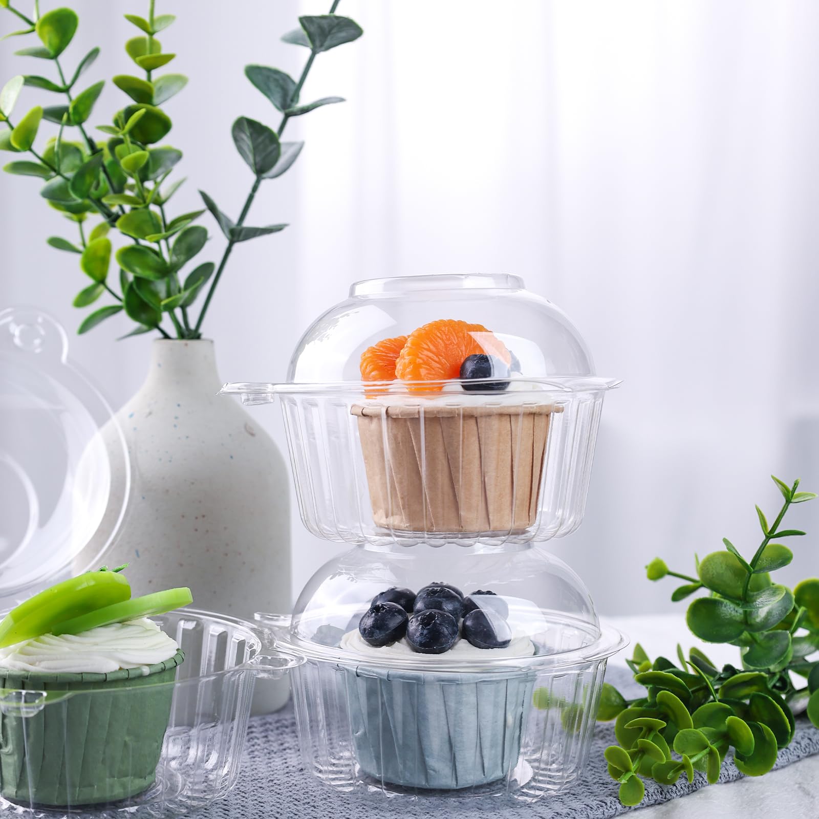 JOHOUSE 25PCS Single Cupcake Containers, Clear Cupcake Holders Individual Cupcake Containers with Dome Lids for Muffin Dessert