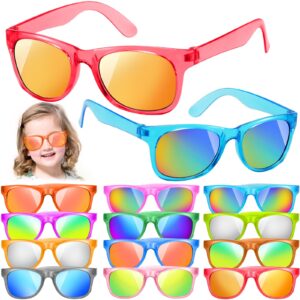 12 pack kids sunglasses party favors with uv400 protection, 12 colors neon sunglasses in bulk for boys girls birthday, beach, graduation, summer pool party supplies, goody bag stuffers, classroom gift