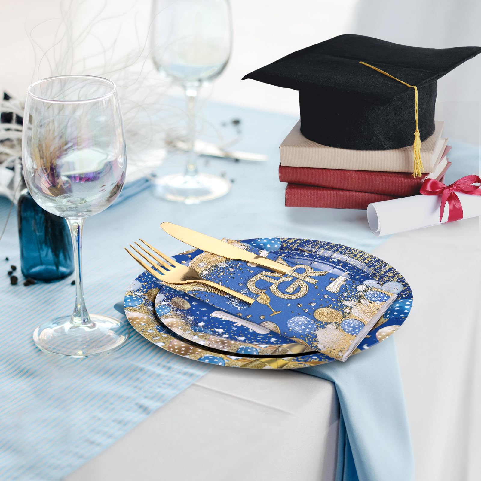 GWHOLE Grad Party Plates and Napkins, Class of 2024 Plates and Napkins, Blue Paper Plates, Graduation Paper Products for Backyard Graduation Party, Serve 24