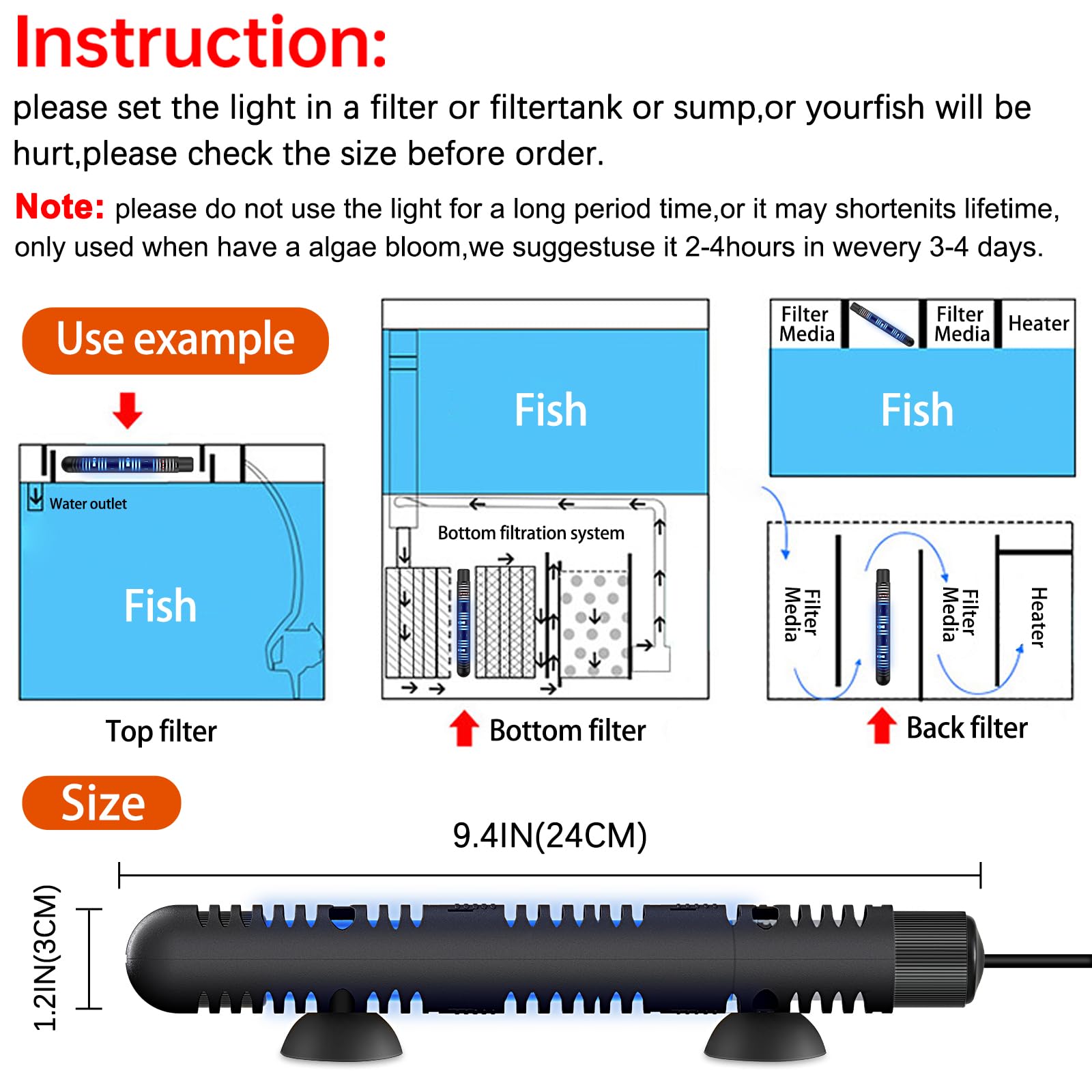 Aquarium Clean Light,13W Aquarium Algae Bloom Clean Light with Timer,Submersible Waterproof Lamp for Fish Tank Pond，Water Clean Green Clear Waterproof Clean Lamp for Sump Swim Pool