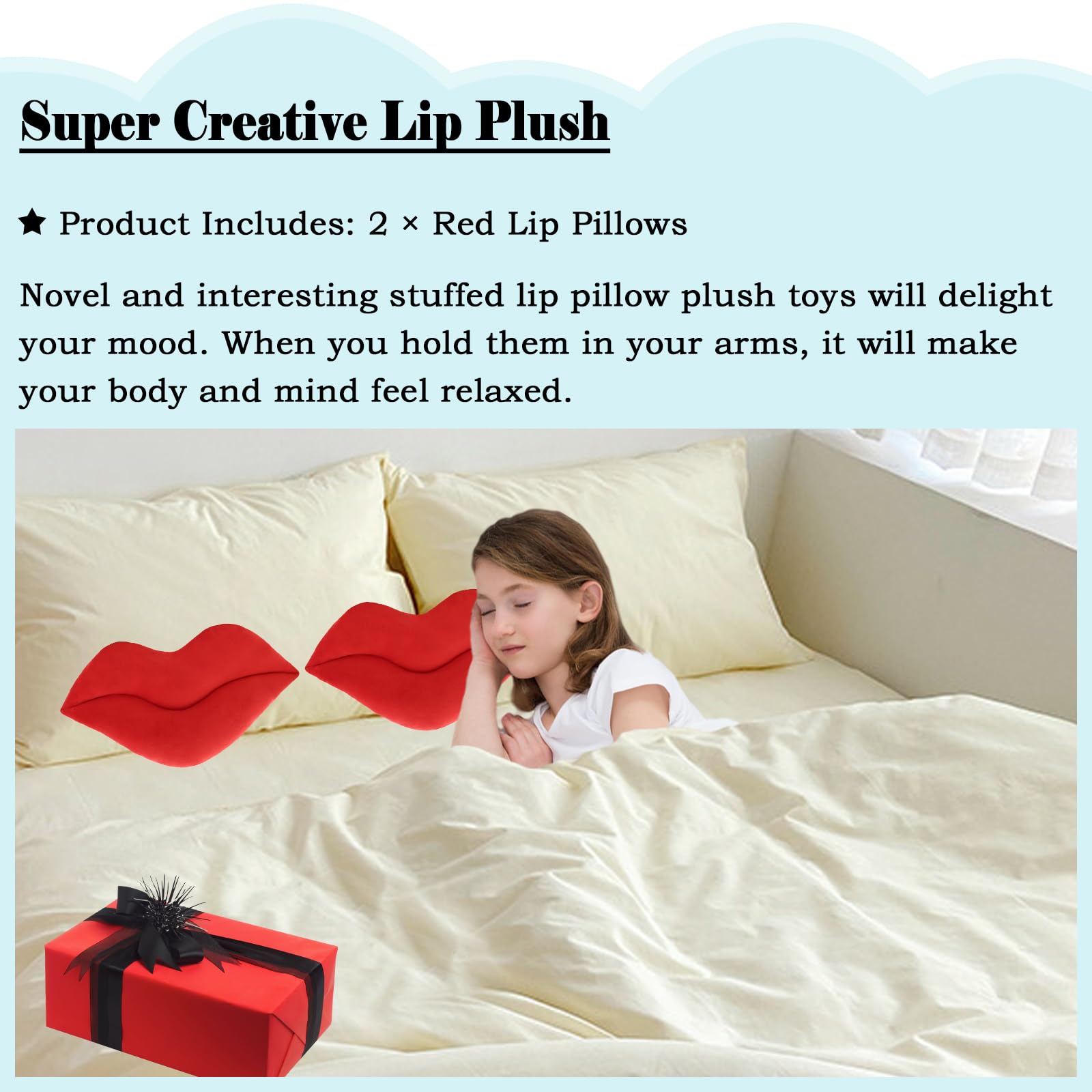 zhidiloveyou 2PCS 11.8" Lip Pillow Plush Red Cute Hug Toy Soft Lip Shaped Decorative Cushion