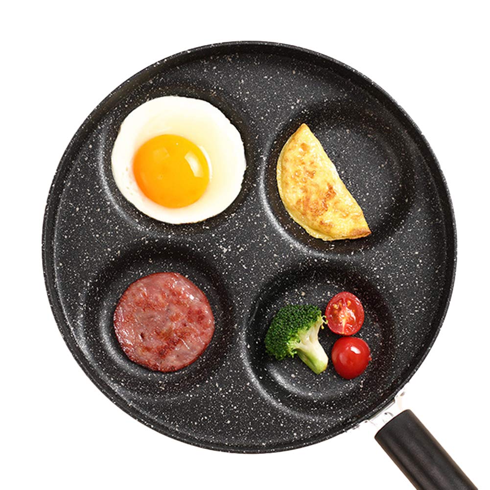 Unoschrim 4-Cup Egg Frying Pan, Nonstick Frying Pan, Aluminium 9.5-Inch Egg Frying Pan, Multifunctional Breakfast Frying Pan for Egg, Bacon, Pancake or Burger, Gas Stoves Compatible, Black