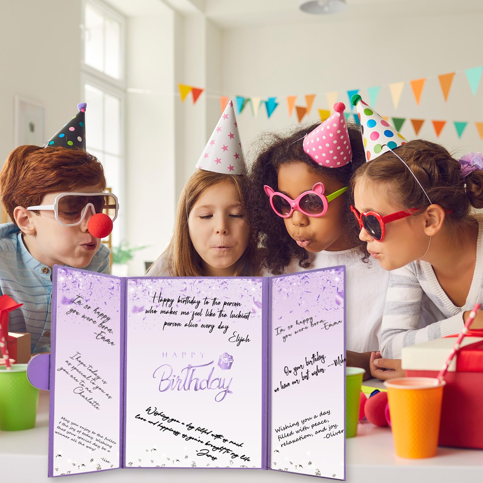 Crenics Purple Happy Birthday Decorations, Creative Birthday Guest Sign in Book Alternative, Birthday Signature Book 12" x 18", Great Birthday Gifts for Women or Girls