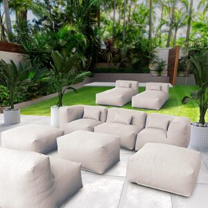 ANNYH Patio Modern ERACLEA(9P) Outdoor Furniture Sectional Conversation Set - Combines 2Lounger 2Middle 2Corner 3Ottoman/Coffee Exp Foam Filled Chairs.A Unique Modular Contemporary Sofa (Sand Beige)