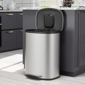 Ufurpie 13 Gallon/50L Trash Can with Foot Pedal, Stainless Steel Garbage Can with Soft-Close Lid, Garbage Bin Exquisite Oval Shape Cover Hands-Free for Kitchen, Bathroom, Office