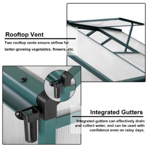 6x6 FT Greenhouse for Outdoors, Polycarbonate Greenhouse with Quick Setup Structure and Roof Vent, Aluminum Large Walk-in Greenhouse for Outside Garden Backyard, Green