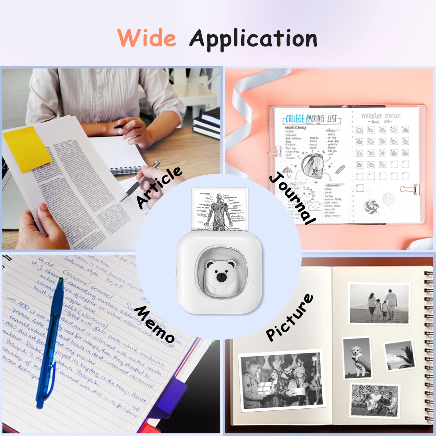 HOTCOLOR Sticker Printer- Mini Printer T02 Pro Portable Thermal Printer Sticker Maker Inkless Pocket Printer Bluetooth Photo Printer for Learning Assistance, Study Notes, Journal, Fun, Work, Receipts