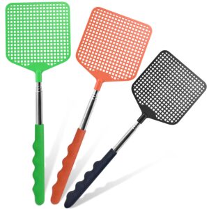 fly swatters with stainless steel handle,telescopic flyswatter,extends up to 25 inches, durable large bug swatter for indoor/outdoor/classroom - 3pack (black green red)