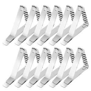 fyy tablecloth clips - 12 pack stainless steel picnic table cloth cover clamps, heavy duty rustproof tablecloth holder clips for home restaurant outdoor picnic party weddings