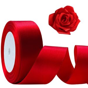 flezoo red ribbon 1 1/2inch, 25 yards satin craft ribbon, single face polyester silk hair ribbon, fabric ribbon for bouquets, string ribbon for gift wrapping, wedding, bow making and decoration