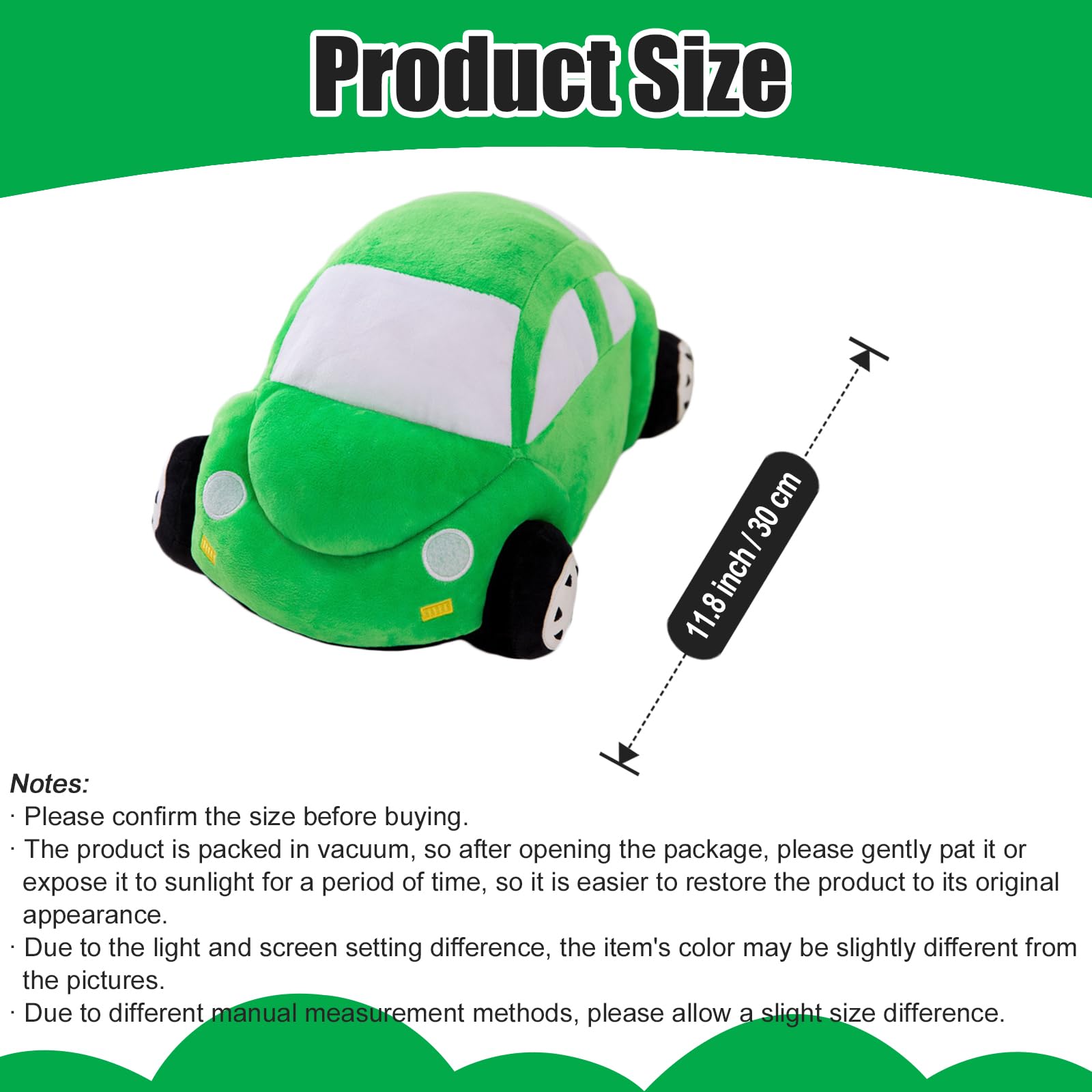 zhidiloveyou Car Plush Green Stuffed Car Shaped Pillow Cute Toy Decor Gifts for Kids 11.8 inch