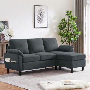 jarenie 79.53" w convertible sectional sofa, modern l shaped upholstered 3 seat sofa couches with reversible chaise for living room, apartment, dark grey