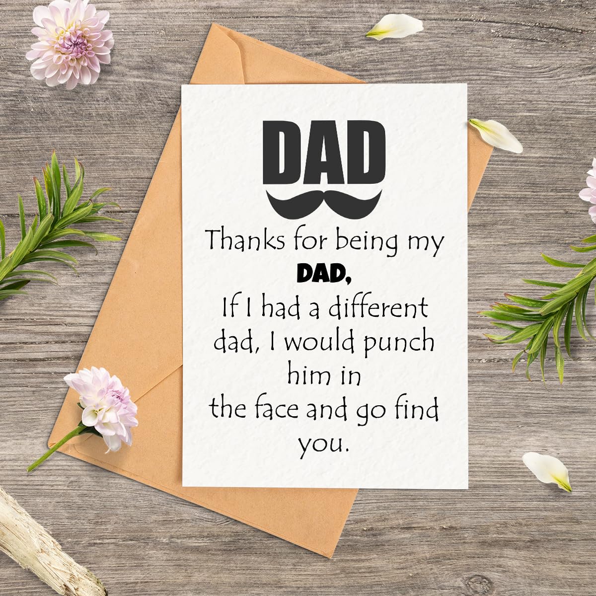 Thanks for being my DAD card - Fathers Day Card from Son, Daughter, Kids, Birthday Card - Size 5x7 inch Folded Card include Envelope, Sticker - Blank Inside - Funny, Unique & Romantic Card