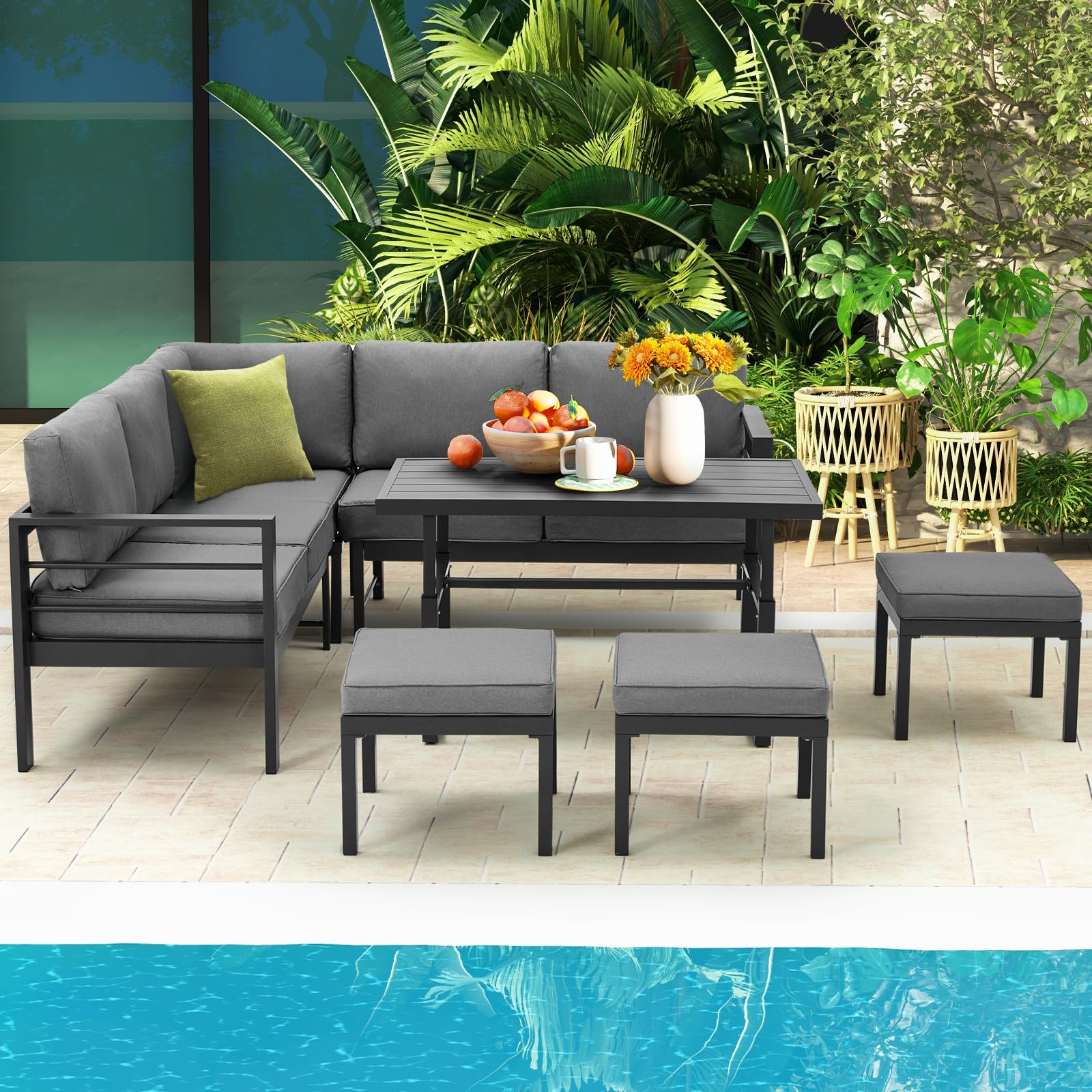 Danrelax All Weather Aluminum Frame Patio Conversation Set, 7 Pieces Outdoor Patio Furniture, Patio Furniture Set, Outdoor Patio Set for Lawn, Garden, Balcony, Poolside, Conversation Set(Black)