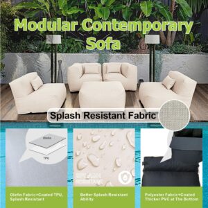 ANNYH Modern Calaluna 5Pc OUTDOOR Furniture Sectional Conversation Set- COMBINATION of 2Middle 2Corner 1Ottoman/Coffee-Expansion Foam Filling chairs-A UNIQUE Modular Contemporary Sofa (Sand Beige)