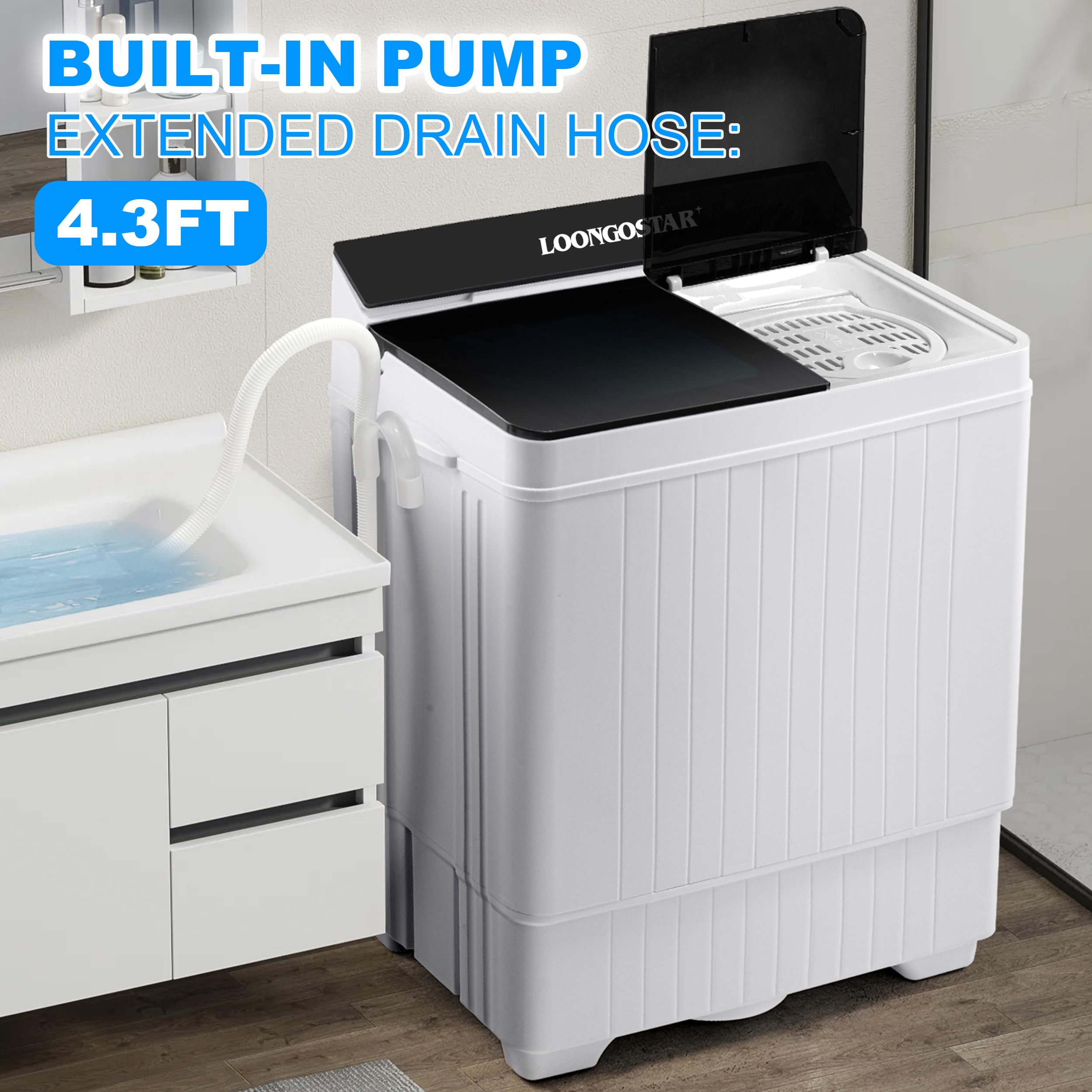 28Lbs Portable Washing Machine, Twin Tub Washing Machine Laundry Compact Washer spinner Combo with Drain Pump and Spin Cycle, 18Lbs Washer and 10Lbs Spinner dryer for Apartments RVs and Dorms