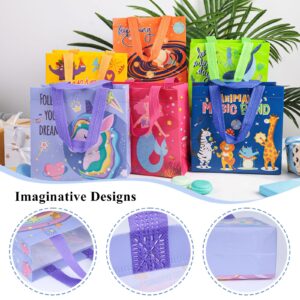 JOHOUSE 6PCS Reusable Gift Bags with Handles, 8x3.5x8 inches Assorted Gift Wrap Bags Large Gift Bags with Super Cute Patterns for Birthdays, Baby Showers, Bridal Showers & Other Occasions