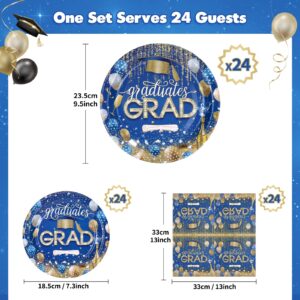 GWHOLE Grad Party Plates and Napkins, Class of 2024 Plates and Napkins, Blue Paper Plates, Graduation Paper Products for Backyard Graduation Party, Serve 24