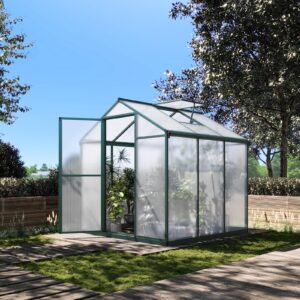 6x6 FT Greenhouse for Outdoors, Polycarbonate Greenhouse with Quick Setup Structure and Roof Vent, Aluminum Large Walk-in Greenhouse for Outside Garden Backyard, Green