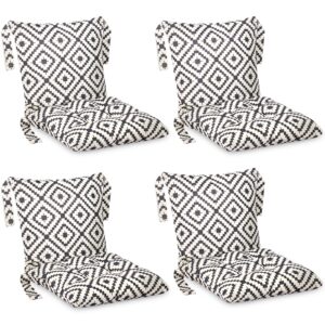 barydat 4 pcs outdoor patio chair cushions, 19.7 x 39.4 inch black and white grid square dining seat back chair cushions with tie buffalo plaid indoor outdoor cushions for patio furniture