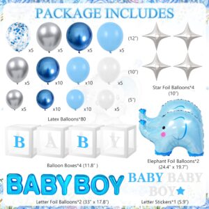 Elephant Baby Shower Decorations for Boy Elephant Themd Birthday Party Supplies Baby Boxes Balloon Garland It's a Boy Backdrop Tablecloth Cake Toppers Elephant Foil Balloon for Boy Baby Shower Decor