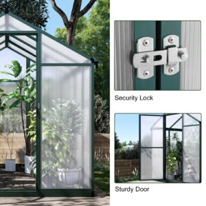 6x8 FT Greenhouse for Outdoors, Polycarbonate Greenhouse with Quick Setup Structure and Roof Vent, Aluminum Large Walk-in Greenhouse for Outside Garden Backyard, Green