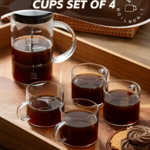 BOILMERIT Espresso Cups Set of 4, 5 oz Small Espresso Shot Glasses with Handle, Clear Espresso Coffee Mugs, Glass Demitasse Cups for Double Espresso or Tea, Coffee Machine, Espresso Accessories